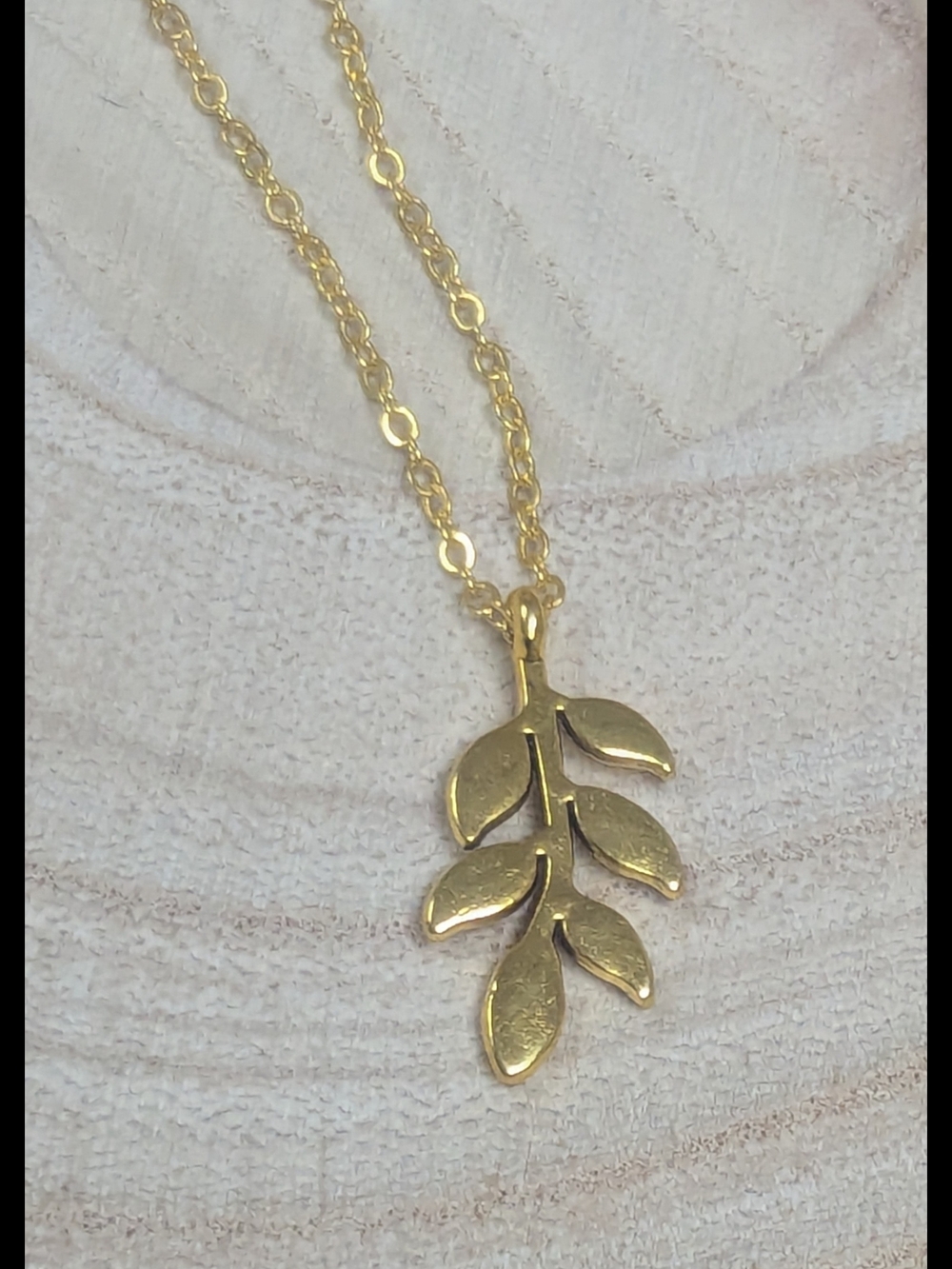 Olive Branch Necklace 18K Gold Plated 17” + 2" Minimalist Leaf Pendant - Picture 4 of 7